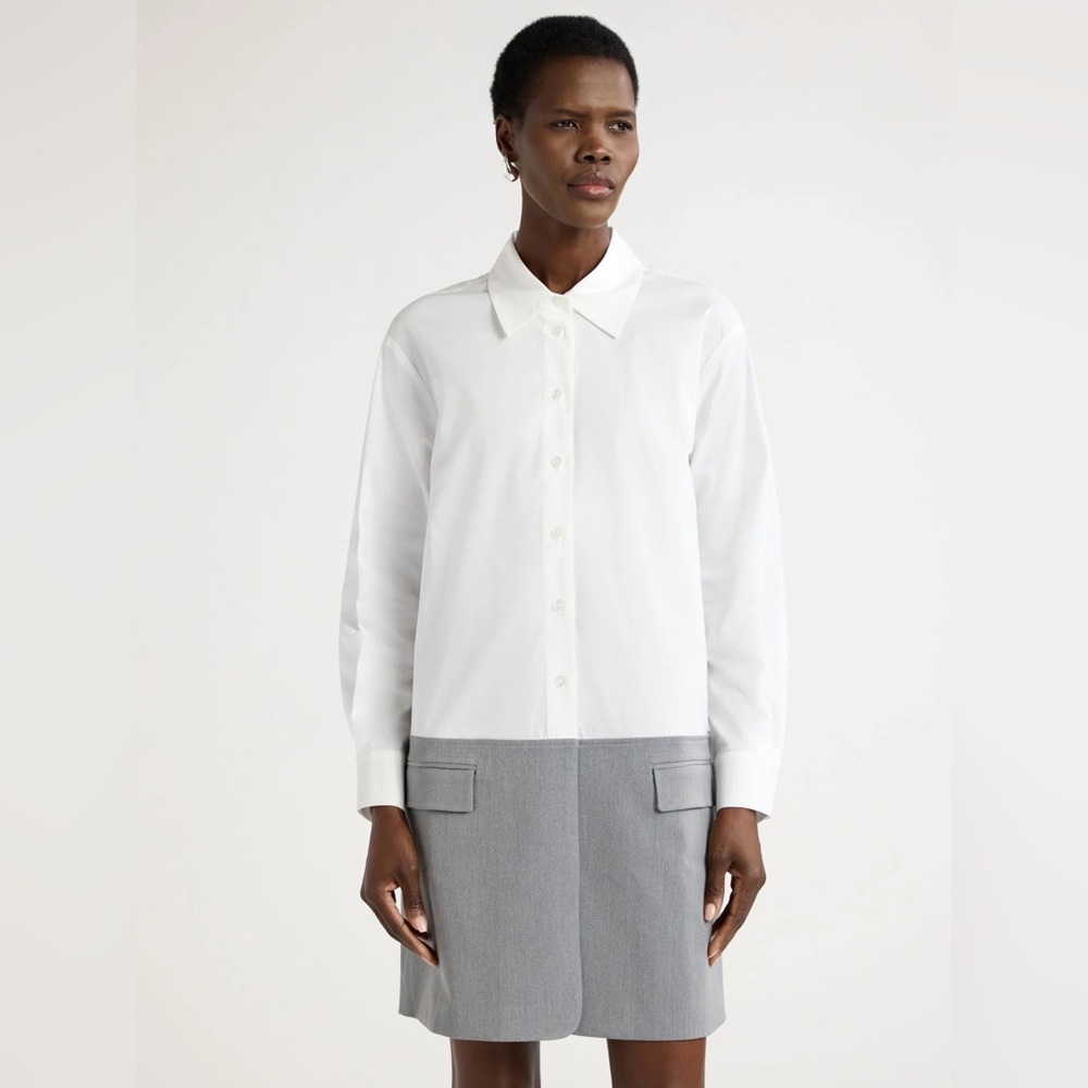 Scoop NYC 97% Cotton Women’s Small 4-6 White Gray Structured Blazer Mini Dress